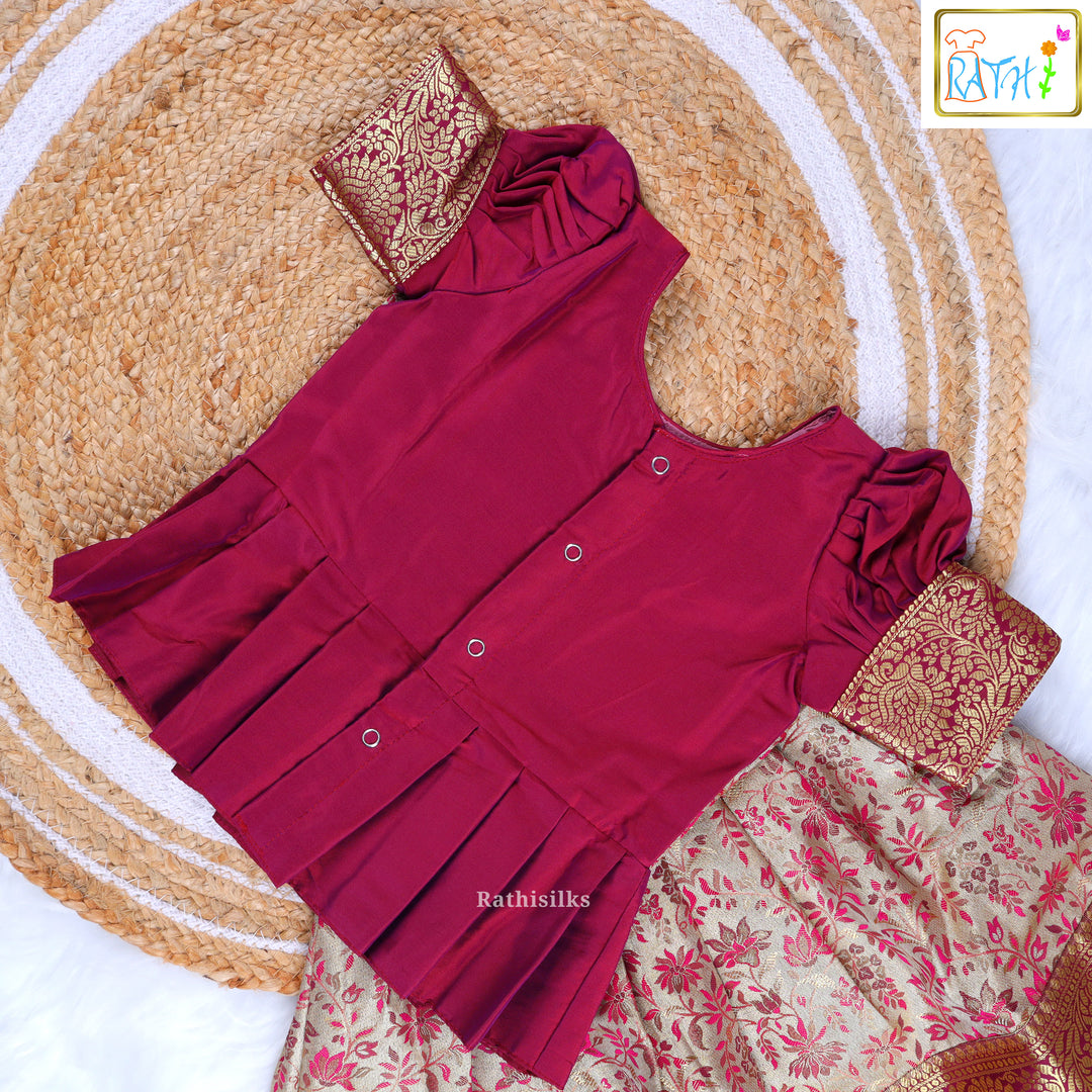 Traditional Maroon-Gold Silk Pavadai Sattai