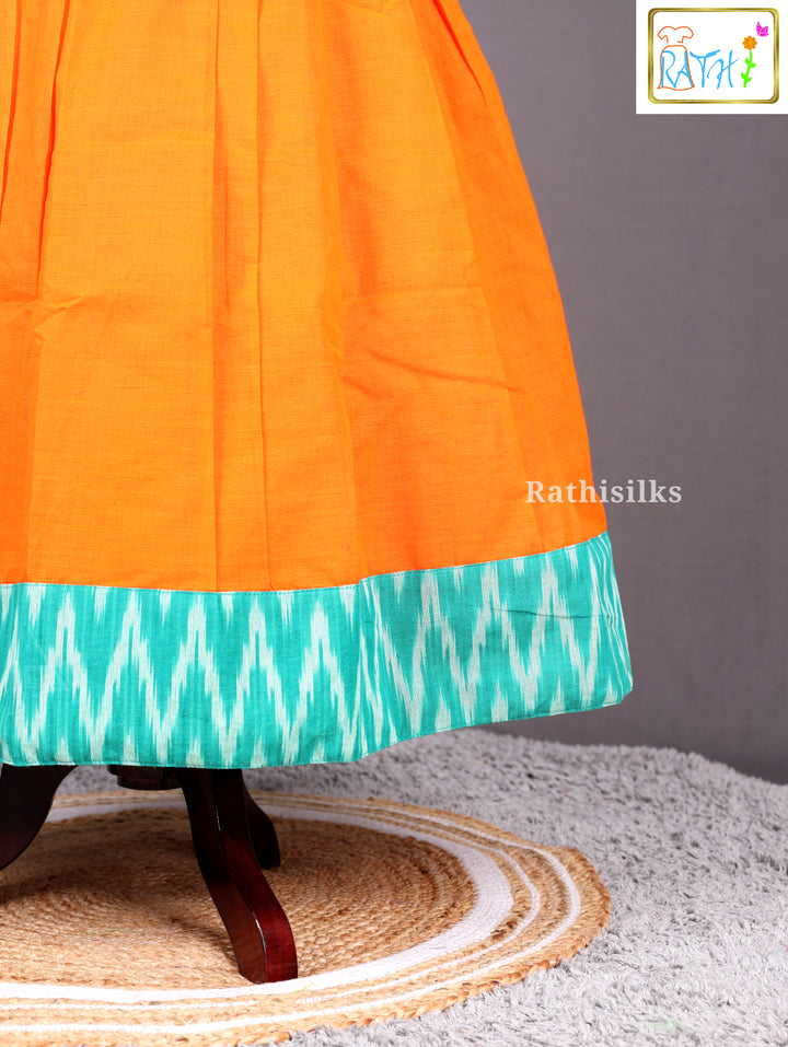 Orange and Green Ikat Cotton Pavadai Set