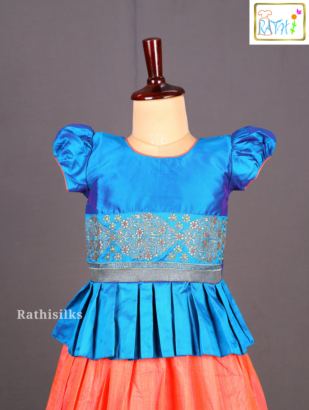 Elegant Blue & Peach Art Silk Pavadai Sattai