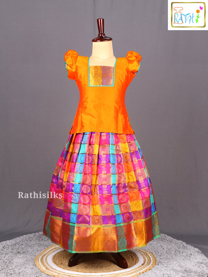 Multicolor Checked Pavadai Set