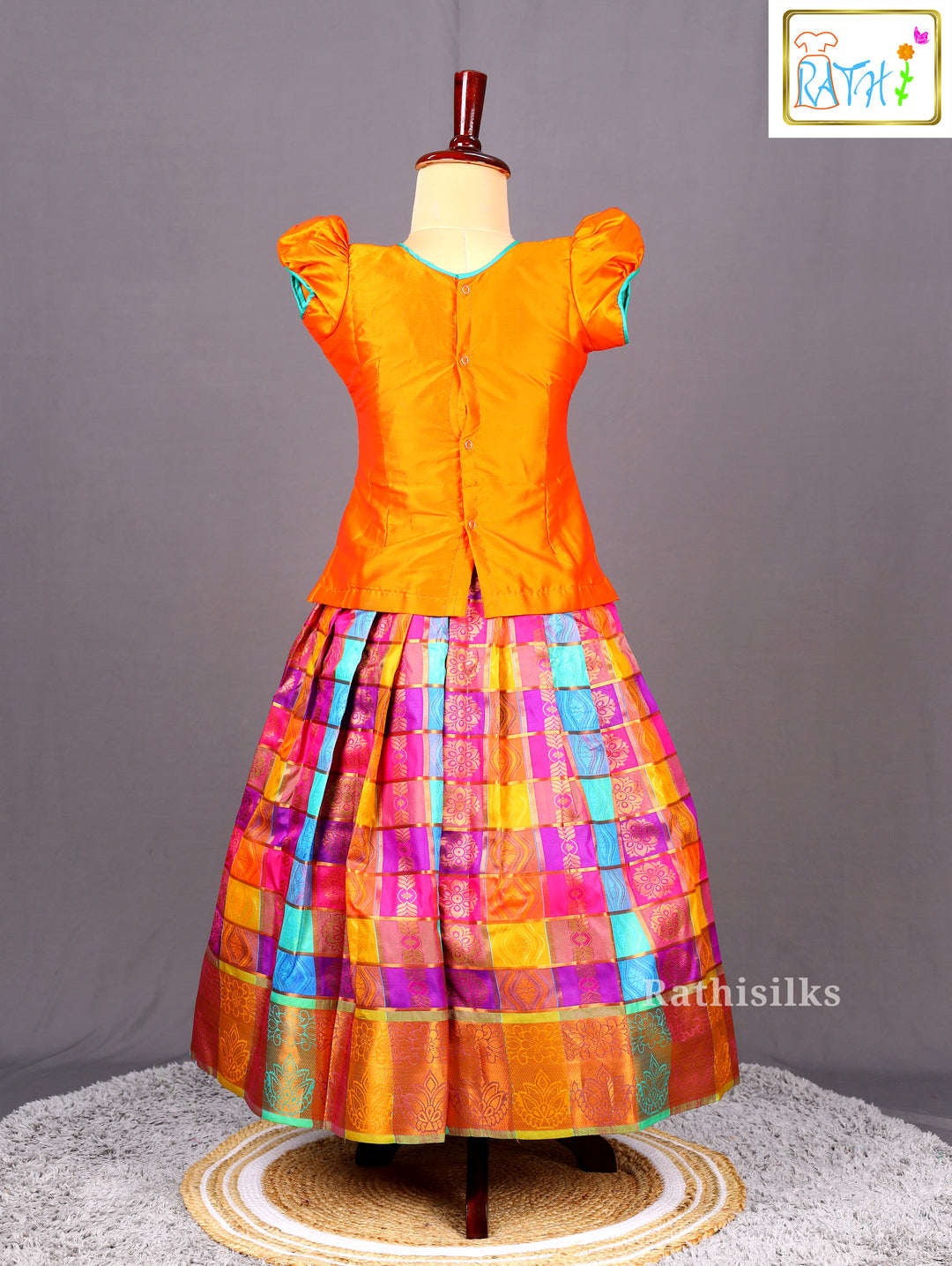 Multicolor Checked Pavadai Set