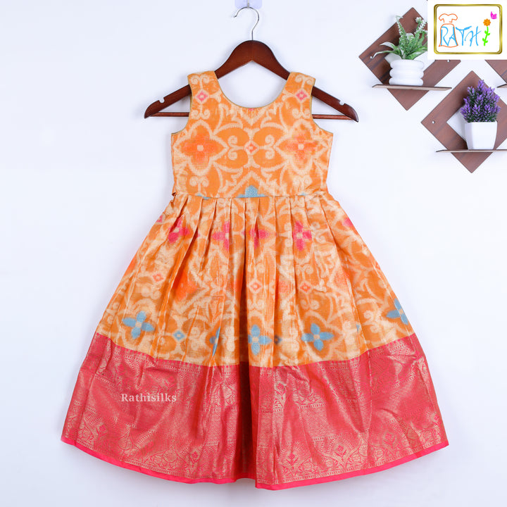 Orange Ikat Banarasi Frock