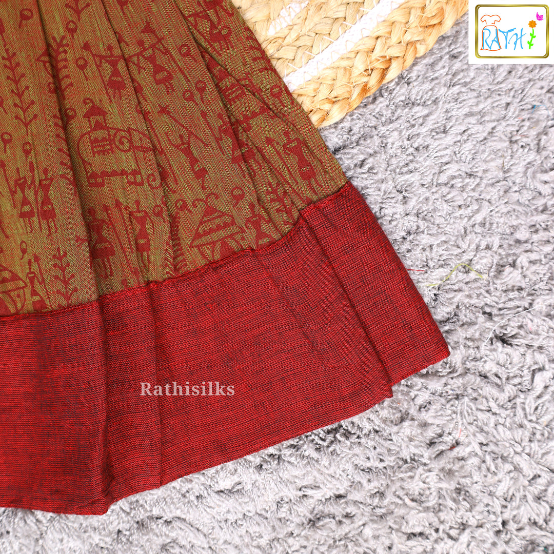 Elegant Brown & Maroon Mangalagiri Cotton Short Frock