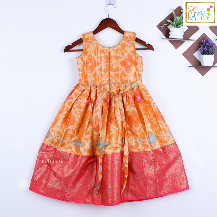 Orange Ikat Banarasi Frock