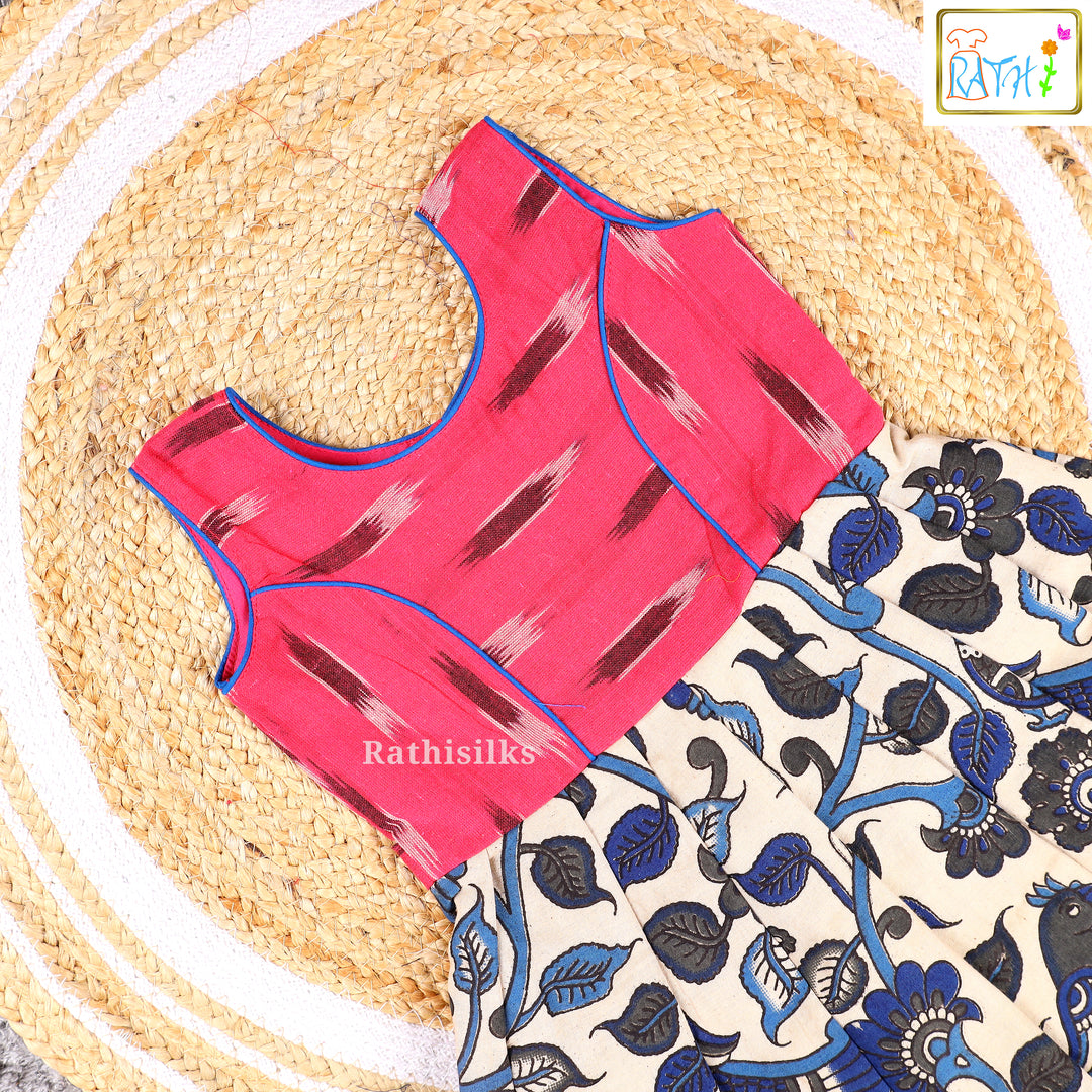 Pink Ikat & Beige Kalamkari Frock