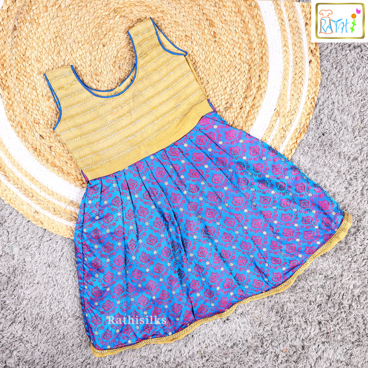 Elegant Blue & Gold Embroidered Frock