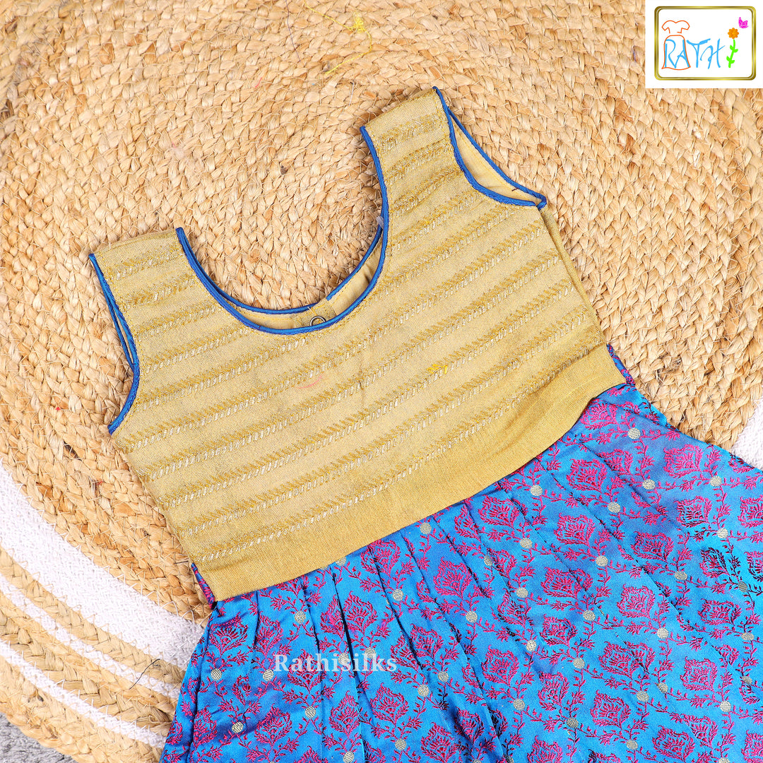 Elegant Blue & Gold Embroidered Frock