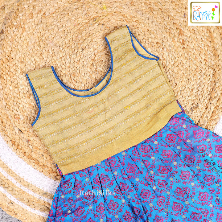 Elegant Blue & Gold Embroidered Frock