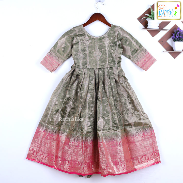 Olive Green Banarasi Frock