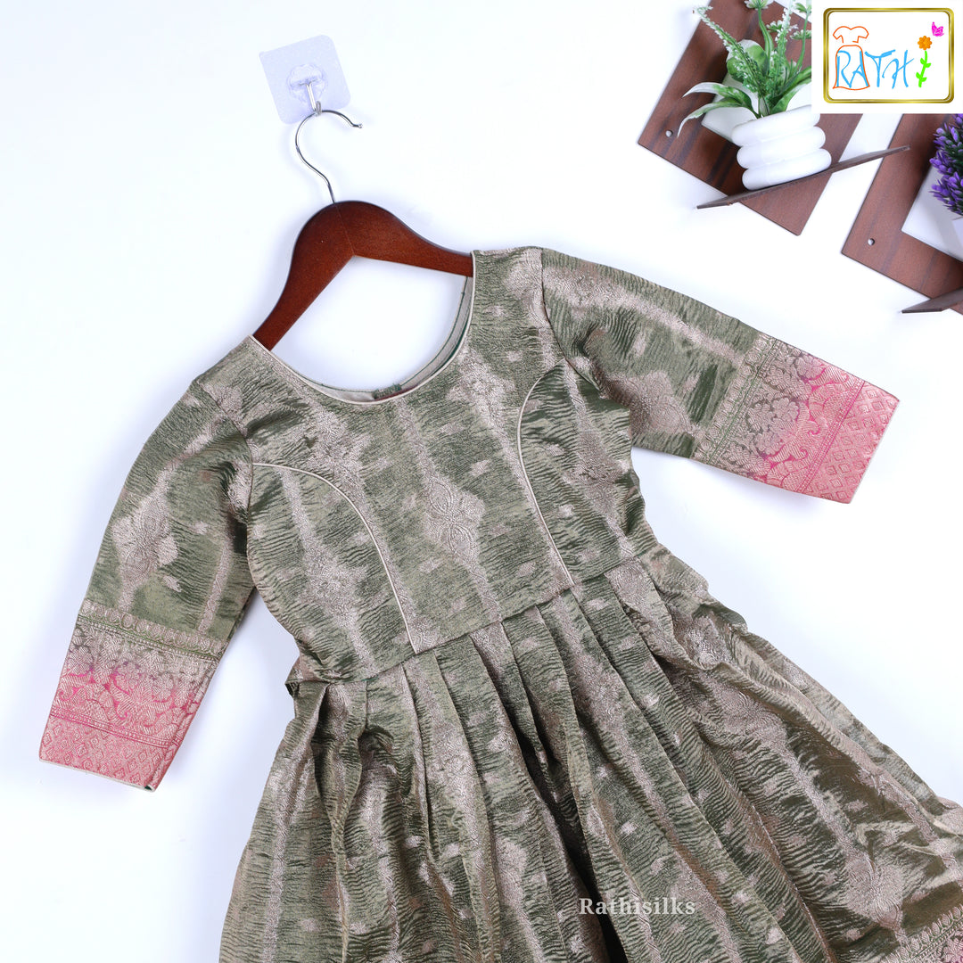Olive Green Banarasi Frock