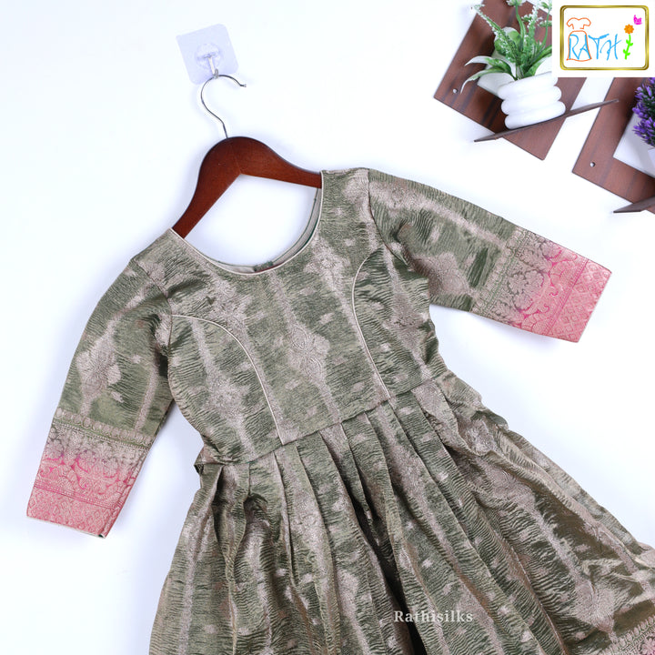 Olive Green Banarasi Frock