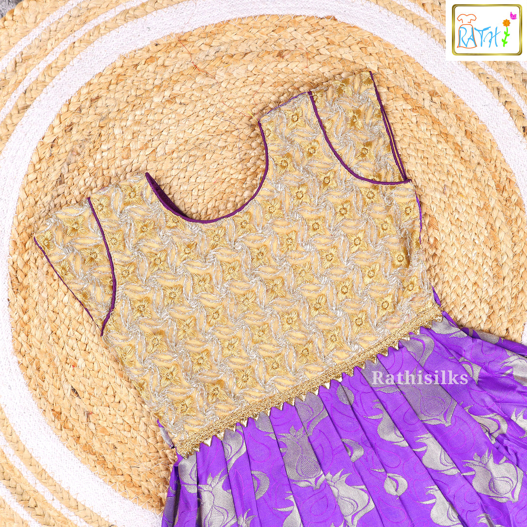 Elegant Gold & Purple Embroidered Frock
