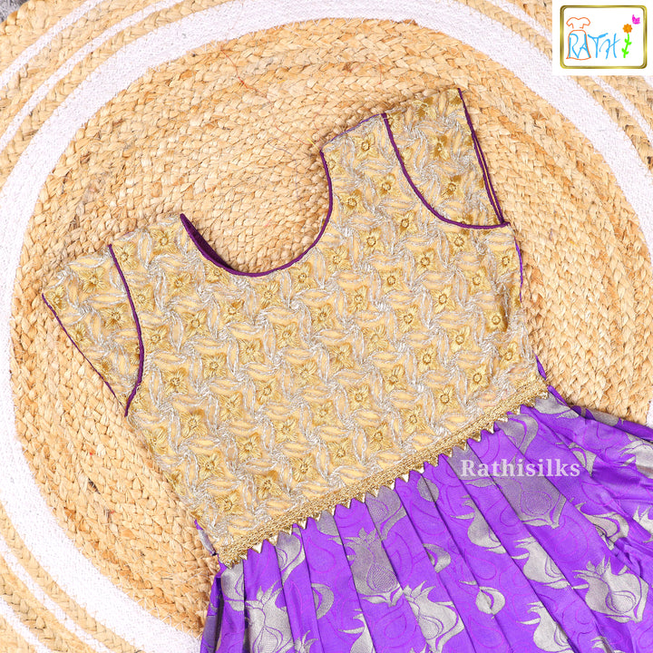 Elegant Gold & Purple Embroidered Frock