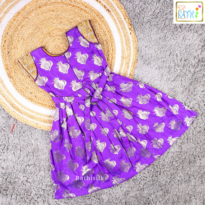 Elegant Gold & Purple Embroidered Frock