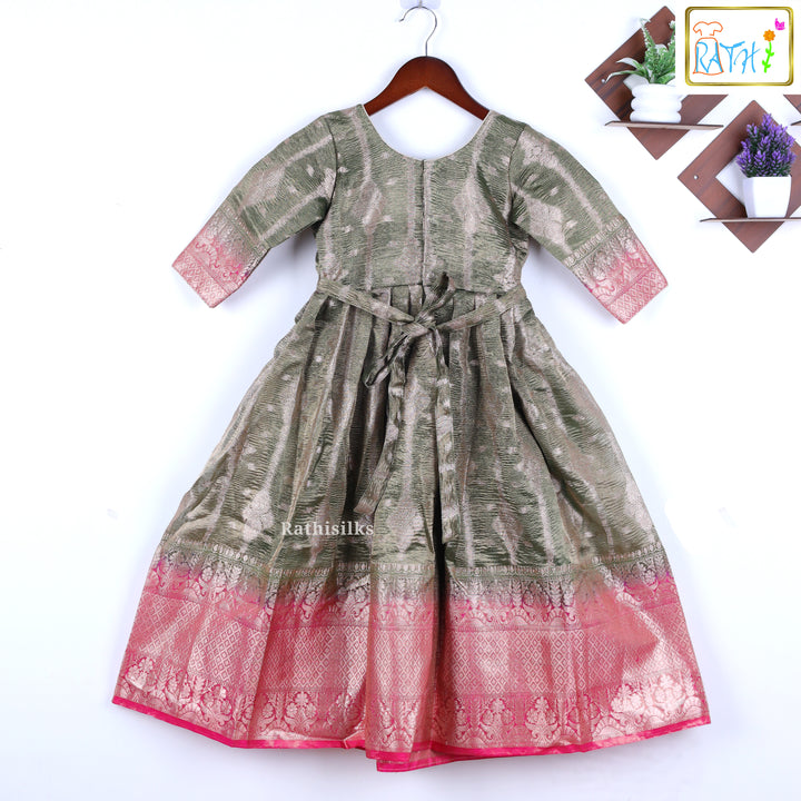 Olive Green Banarasi Frock