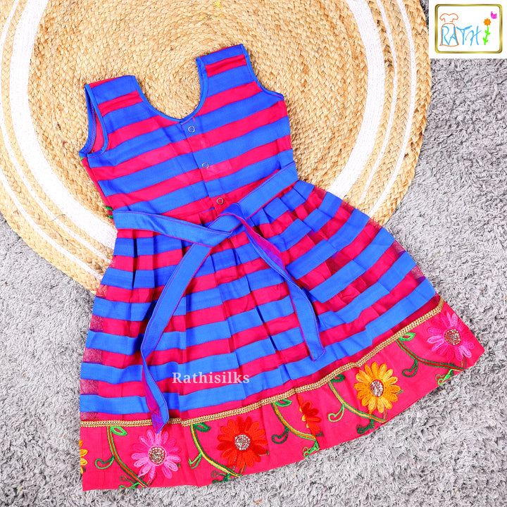 Vibrant Pink & Blue Embroidered Frock