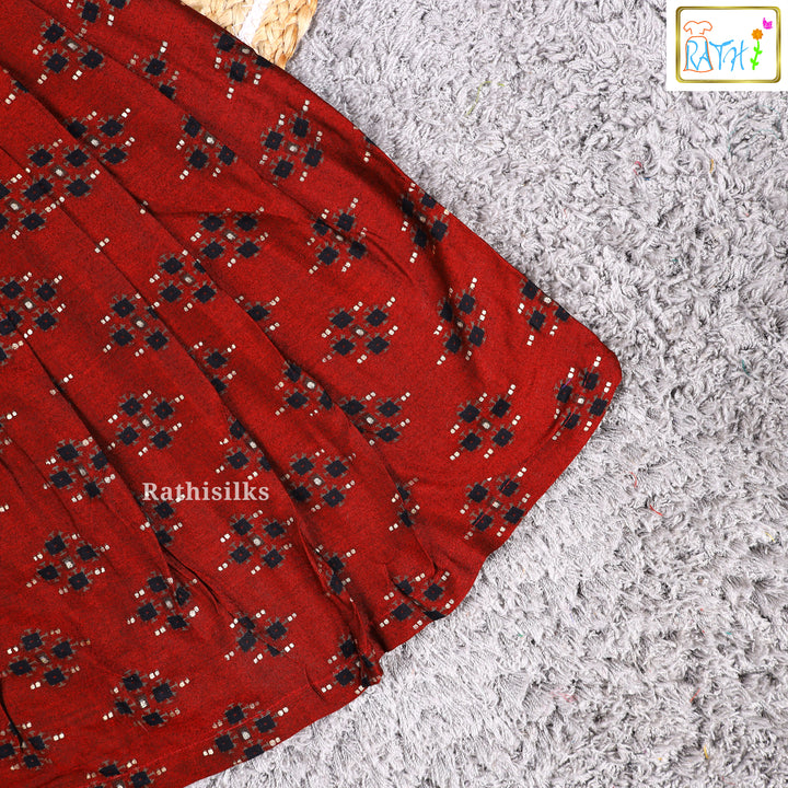 Elegant Maroon & Black Cotton Frock