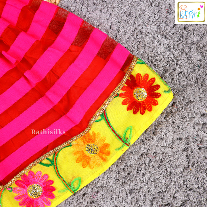 Vibrant Yellow & Pink Embroidered Frock