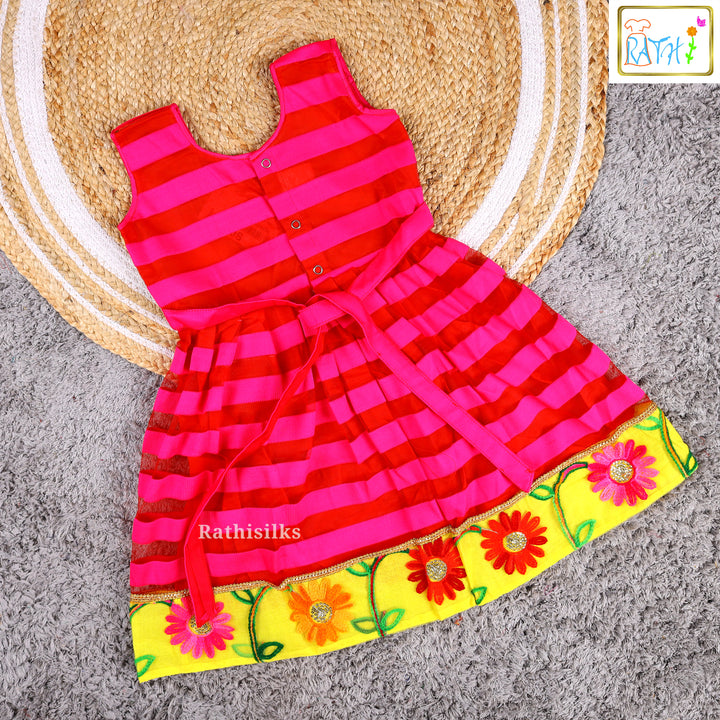 Vibrant Yellow & Pink Embroidered Frock