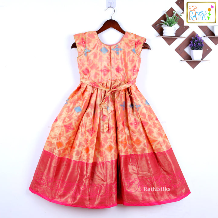 Peach Ikat Banarasi