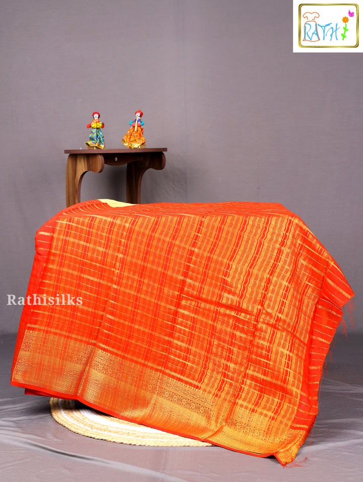 Sandal & Red Art Silk Saree