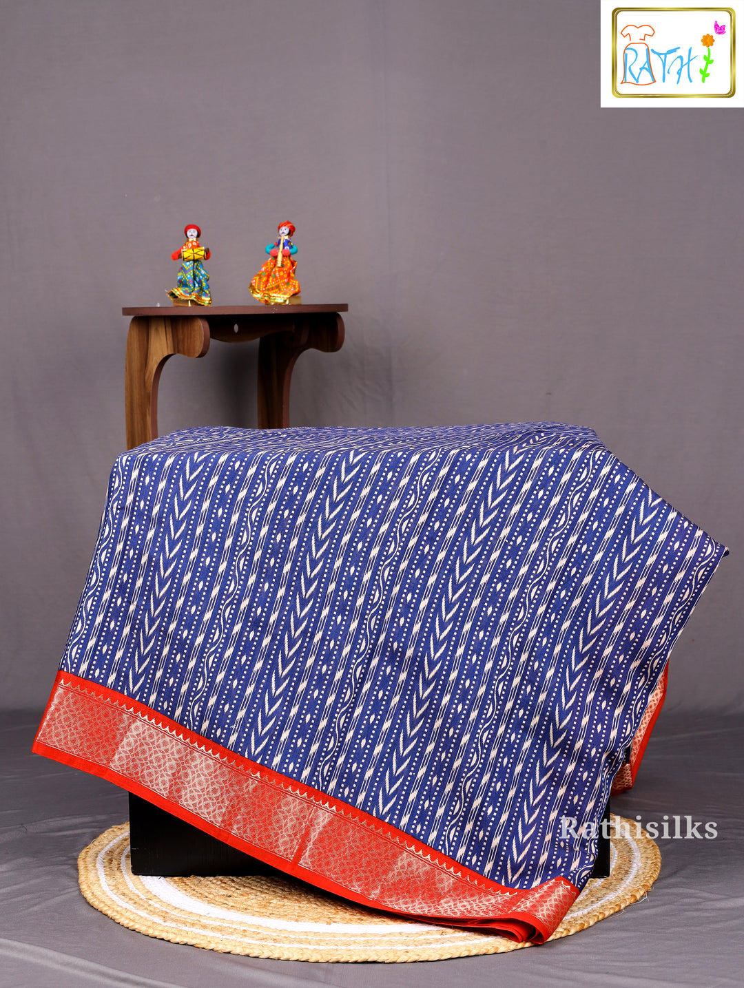 Elegant Blue Printed Synthetic Saree