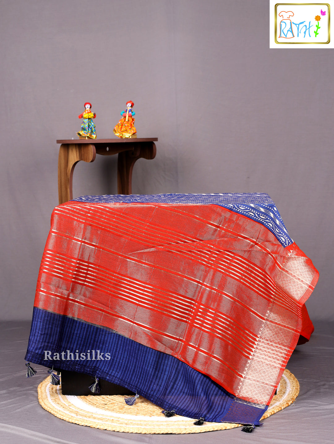 Elegant Blue Printed Synthetic Saree