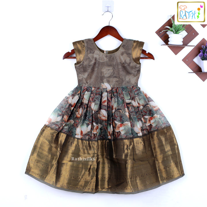 Organza Olive Green Long Frock