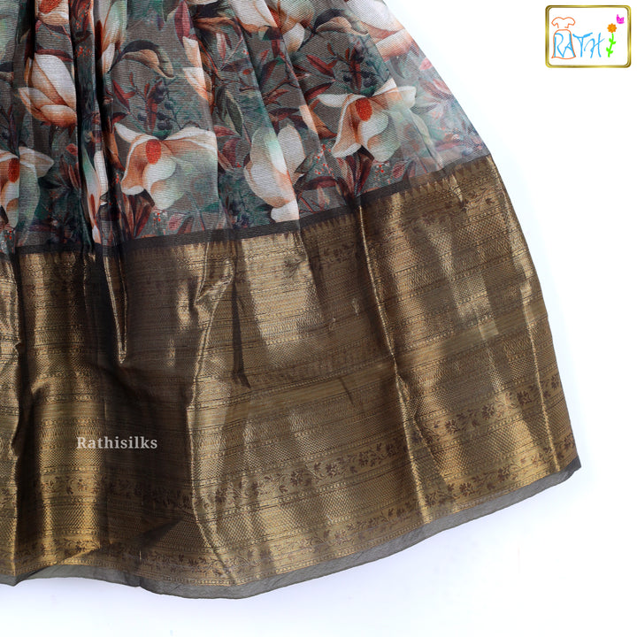 Organza Olive Green Long Frock