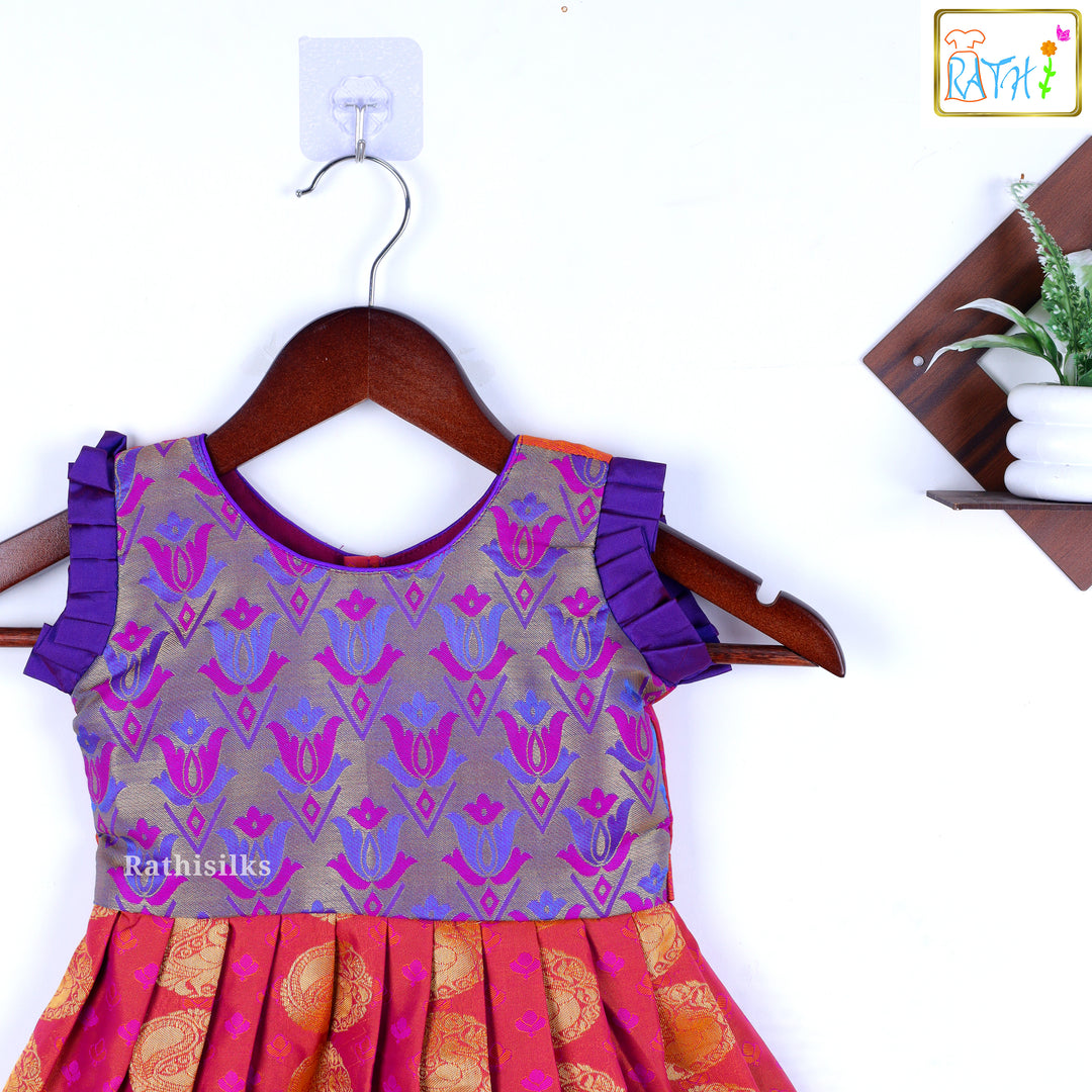 Tana Silk Purple & Maroon Short Frock