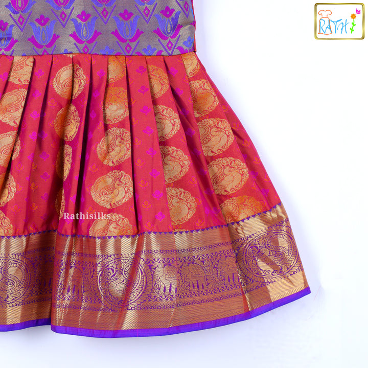 Tana Silk Purple & Maroon Short Frock