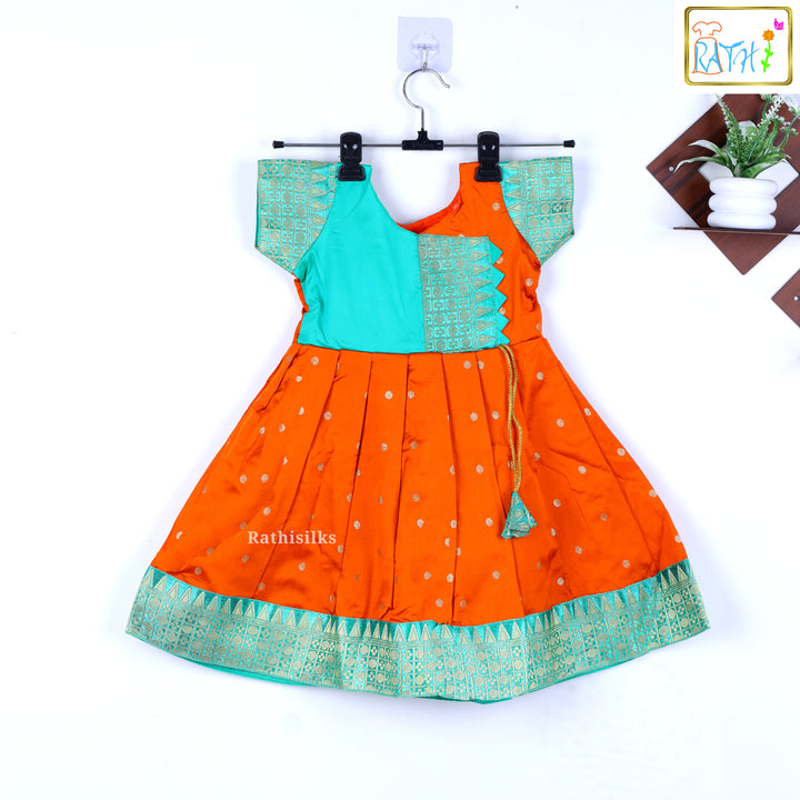 Banarasi Orange & Green Long Frock