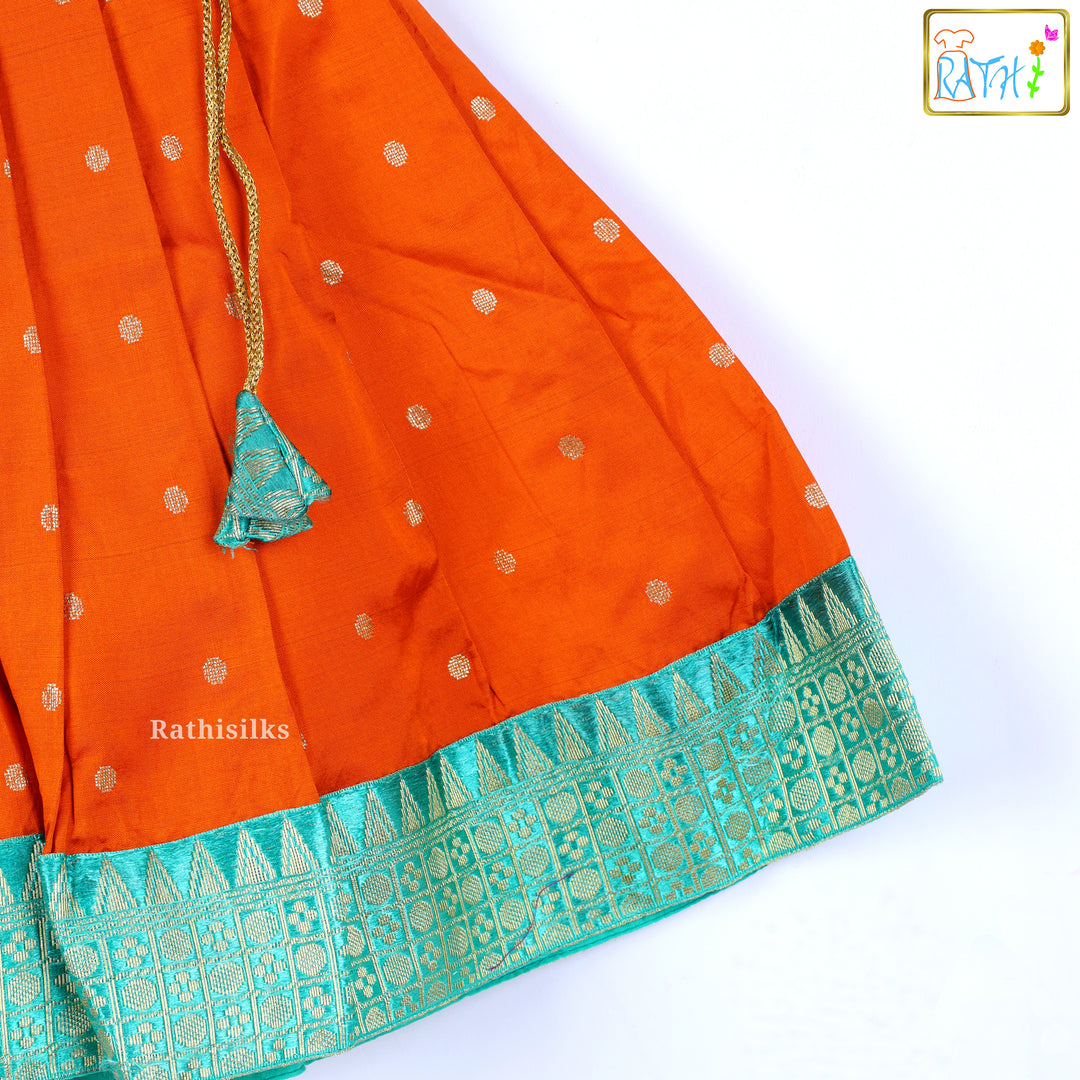 Banarasi Orange & Green Long Frock