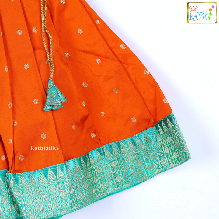 Banarasi Orange & Green Long Frock