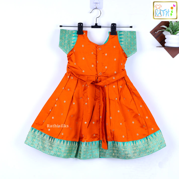 Banarasi Orange & Green Long Frock