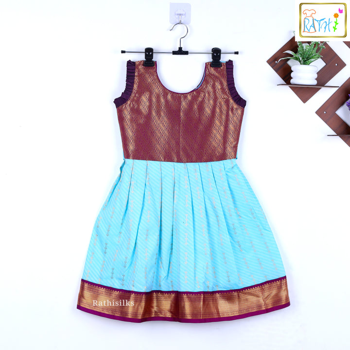Tana Silk Purple & Sky Blue Short Frock
