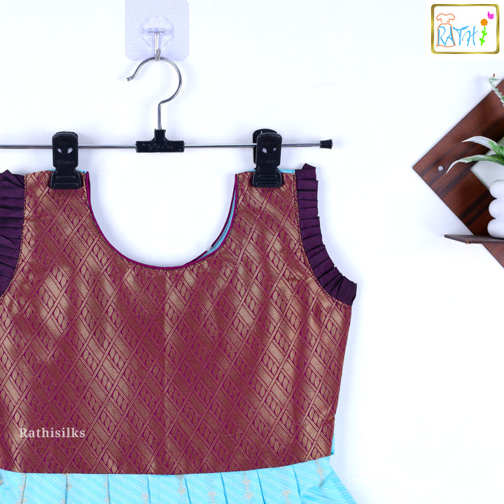 Tana Silk Purple & Sky Blue Short Frock