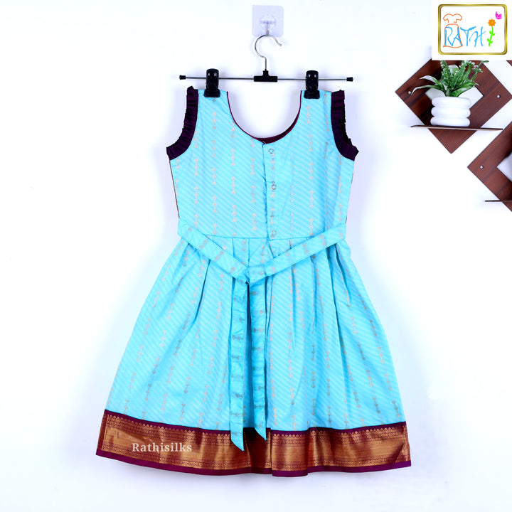 Tana Silk Purple & Sky Blue Short Frock