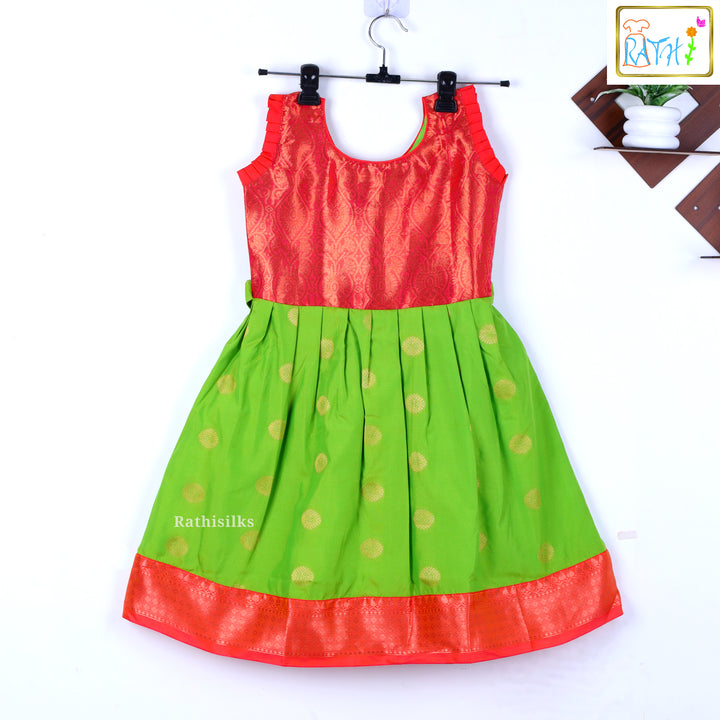 Tana Silk Red & Green Short Frock