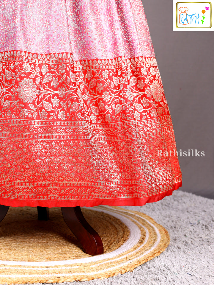 Red Karishma Top with Pink-Red Banarasi Pavadai Set