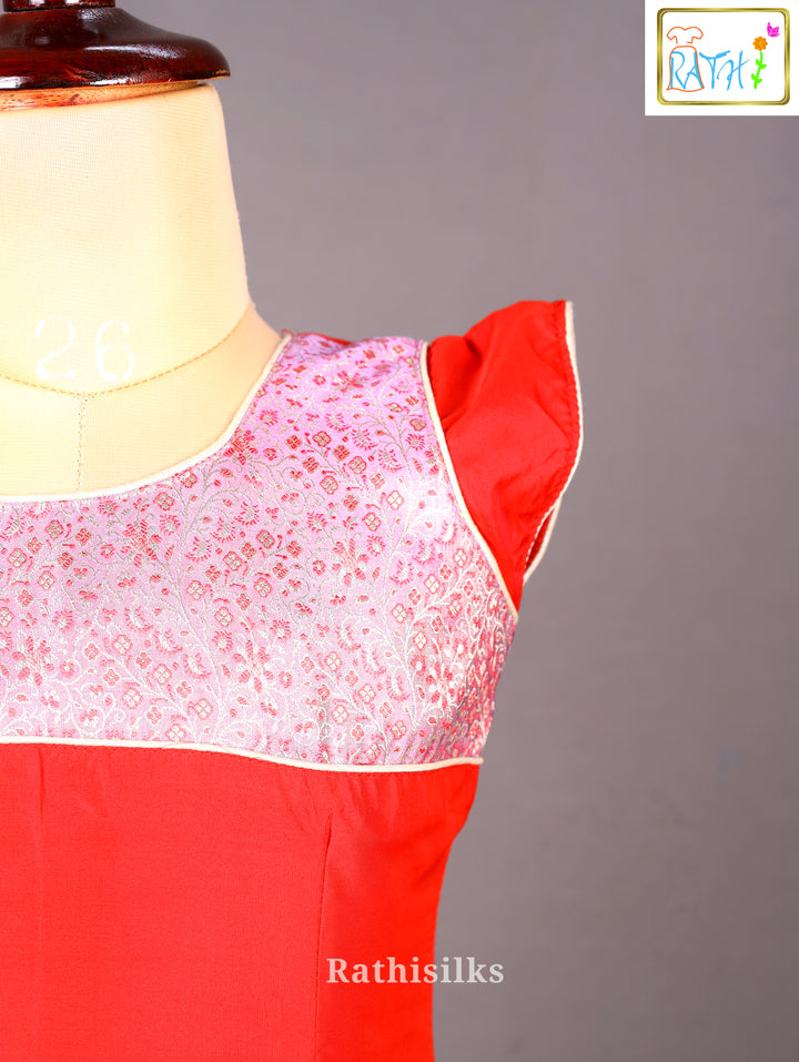 Red Karishma Top with Pink-Red Banarasi Pavadai Set