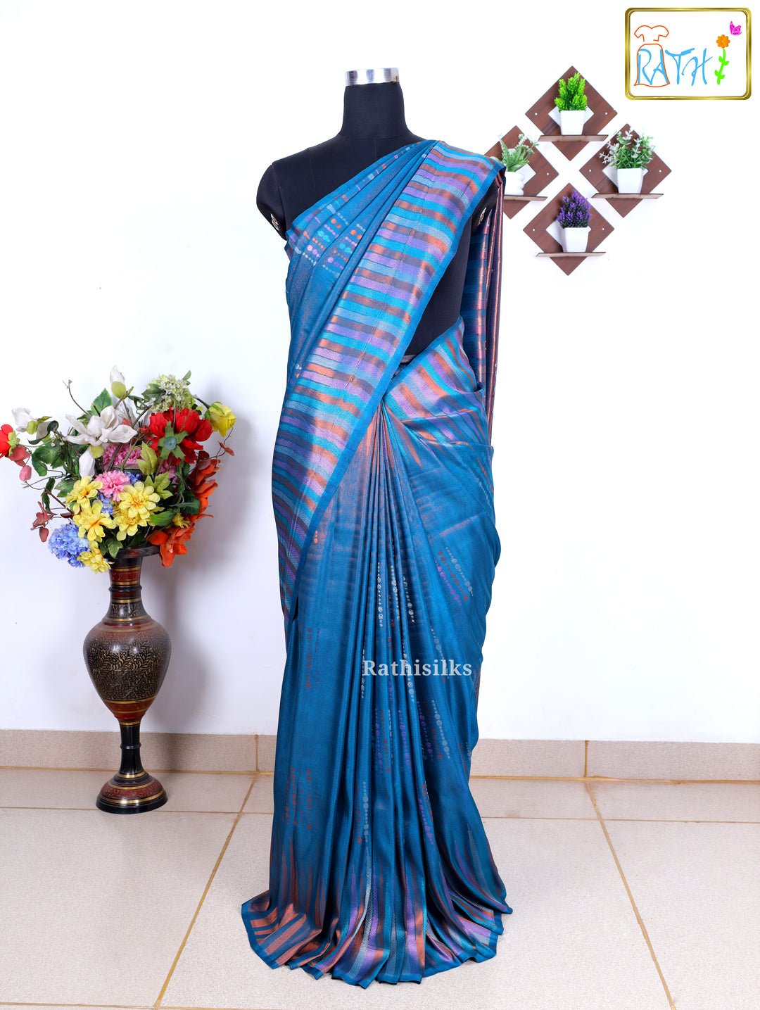 Elegant Teal Blue Banarasi Silk Saree