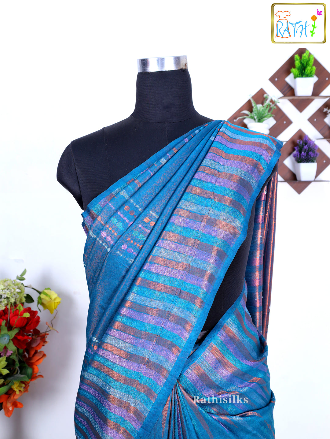Elegant Teal Blue Banarasi Silk Saree