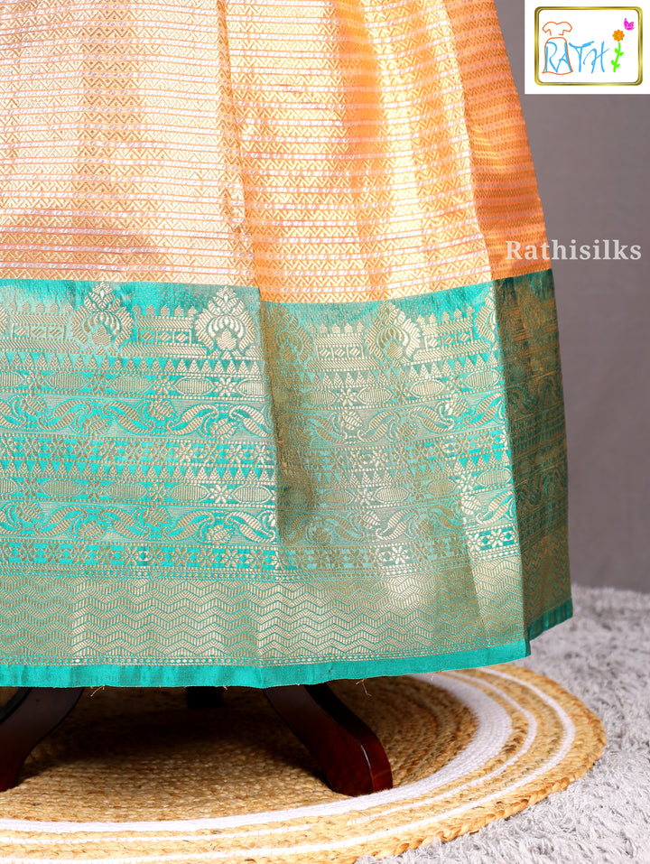 Green Karishma Top with Peach-Gold Art Silk Pavadai Set