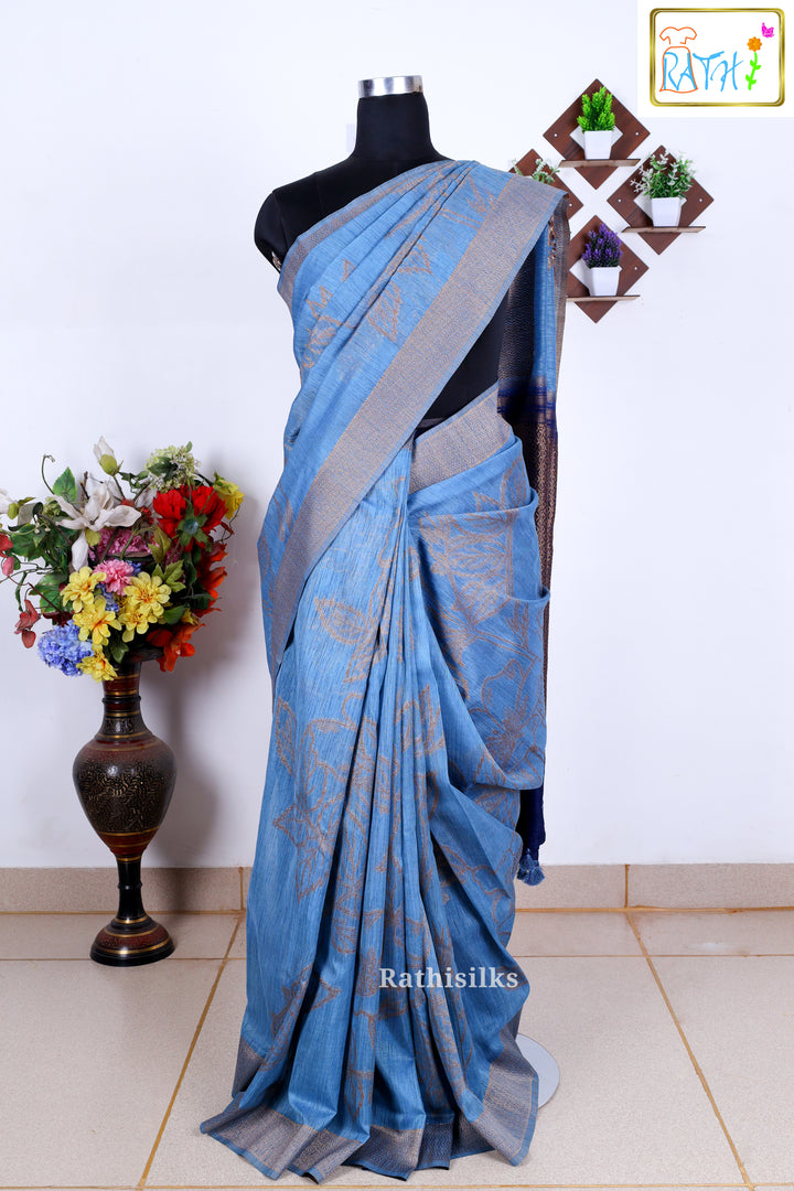 Elegant Blue Banarasi Tupion Silk Saree
