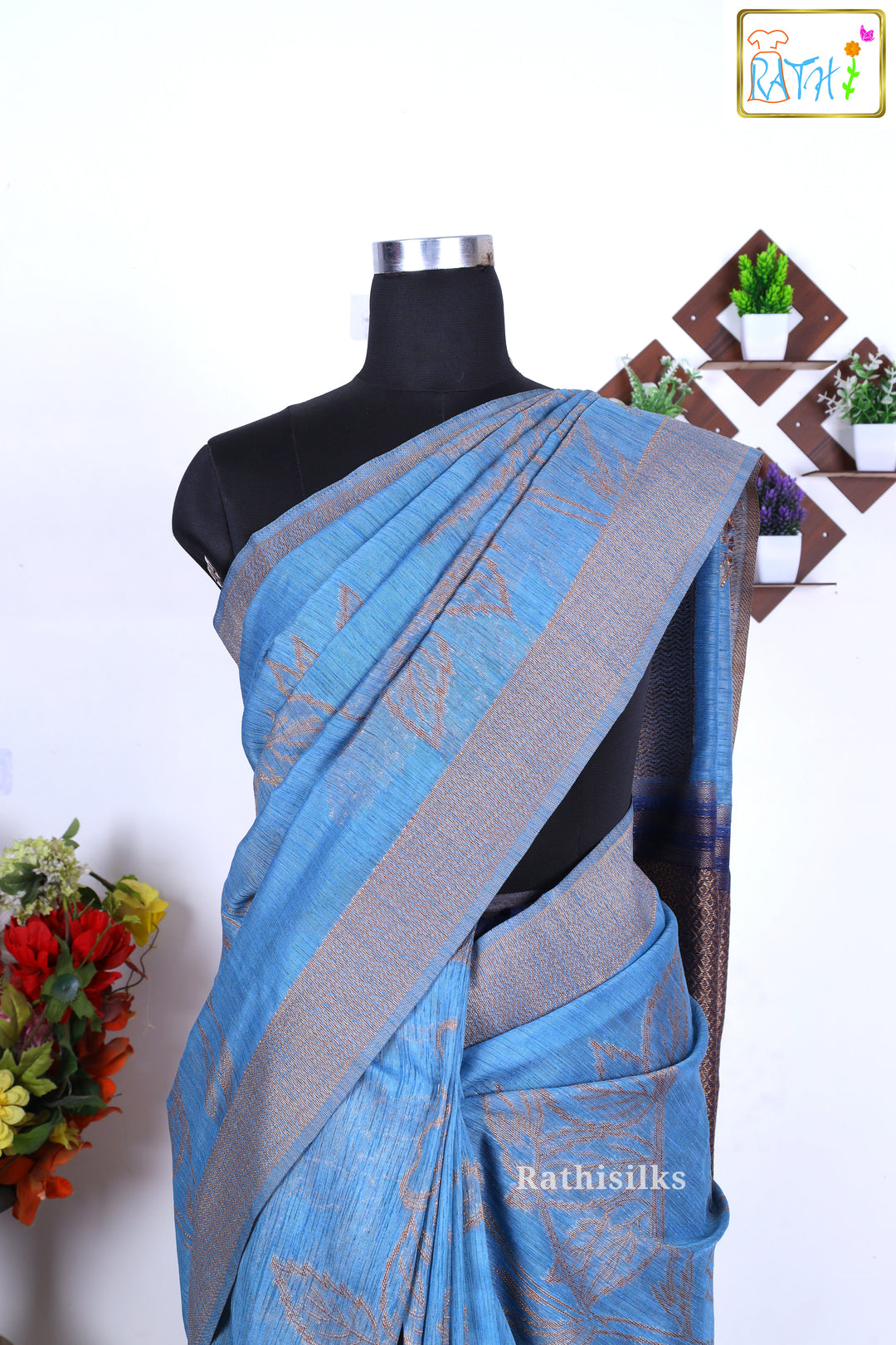 Elegant Blue Banarasi Tupion Silk Saree