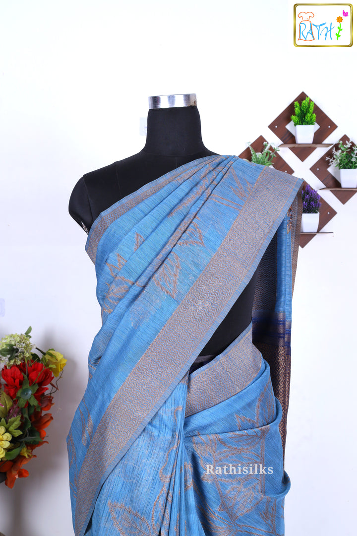 Elegant Blue Banarasi Tupion Silk Saree