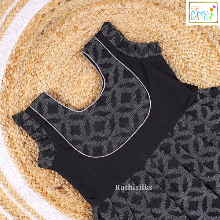 Black Ikat Pattern Cotton Frock