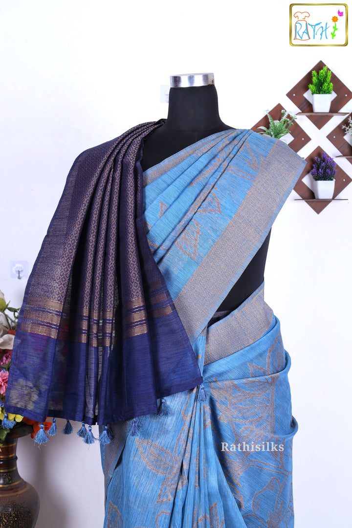 Elegant Blue Banarasi Tupion Silk Saree