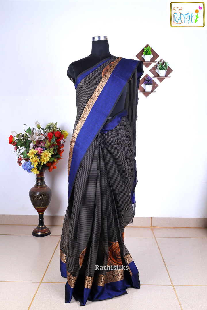 Striking Black & Blue Art Silk Fancy Saree
